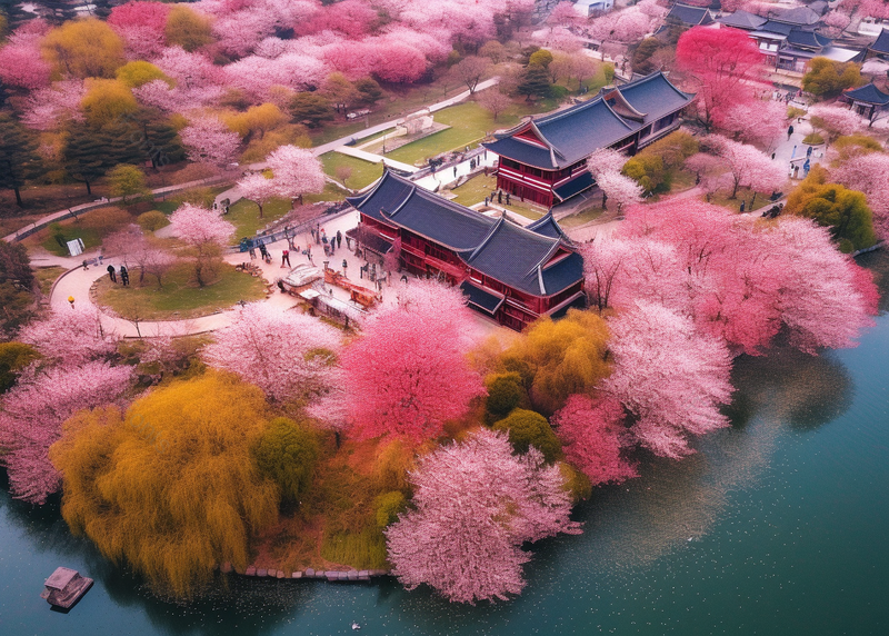 南京春天的莫愁湖公园海棠花航拍,高清,摄影图,摄影图片,图片大全,摄影图免费下载